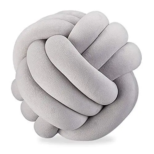 Produktbild: Relaxdays Knotenkissen, geknotetes Kissen für Sofa, Bett, dekorativ, skandinavisch, Zierkissen Knoten, Ø 25 cm, grau, 1 Stück (1er Pack)