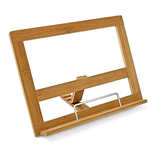 Produktbild: Relaxdays Kochbuchhalter Bambus H x B x T: ca. 24 x 32 x 18 cm Buchstütze für Küche und Büro Rezepthalter mit 3 Neigungsstufen als Buchstütze und Leseständer Kochbuchständer mit Seitenhalter, natur