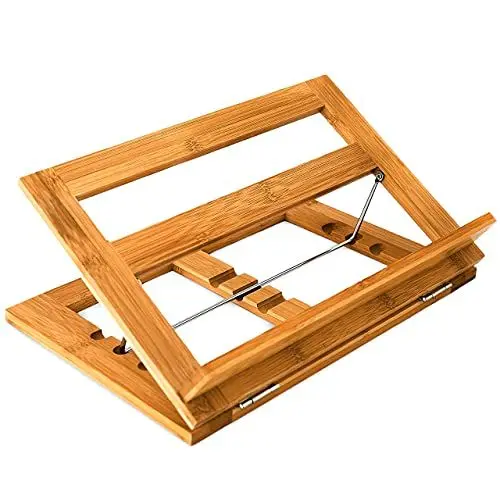 Produktbild: Relaxdays Kochbuchständer Bambus H x B x T: ca. 22 x 33 x 22,5 cm Rezepthalter neigungsverstellbar in 3 Stufen Buchständer für Küche und Büro als Kochbuchhalter und Leseständer Buchstütze Holz, natur