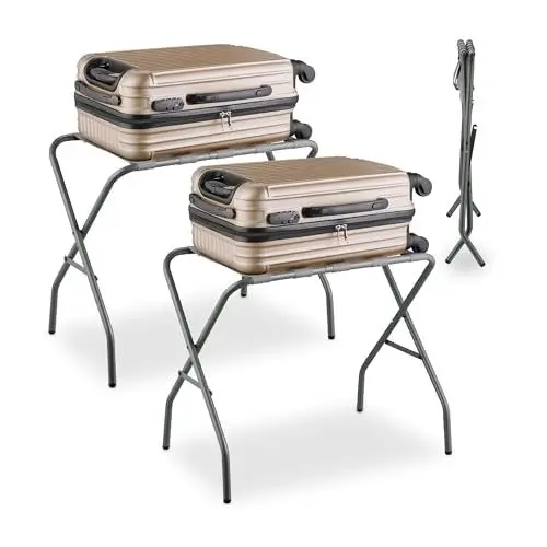 Produktbild: Relaxdays Kofferständer, 2er Set, klappbar, Gepäckständer aus Metall, HBT: 55x67x43 cm, Kofferablage, Hotel, Stahl, grau
