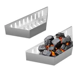 Produktbild: Relaxdays Kohlekorb Kugelgrill, 2er Set, HxBxT: 7,5x38x12 cm, direktes & indirektes Grillen, Stahl, Kohleschale, Silber