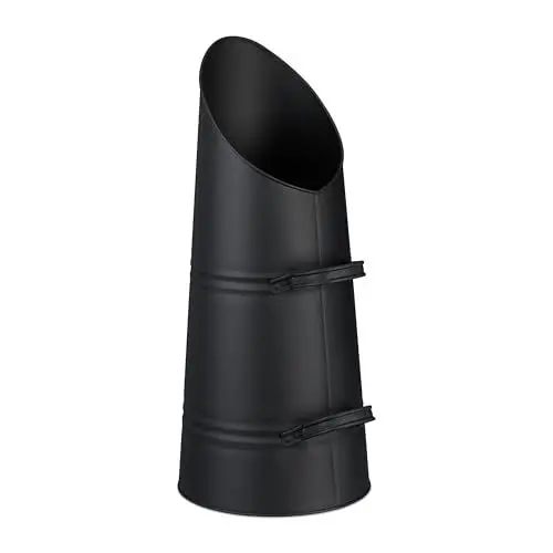 Produktbild: Relaxdays Kohlenschütte, 16 Liter, Eisen, Kohleeimer mit 2 Griffen, Pelletschütte zum Nachfüllen, Kamin & Grill, schwarz