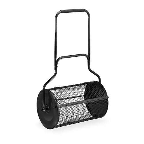 Produktbild: Relaxdays Kompoststreuer für Rasen, Meshkorb 80 L, Gartenstreuer mit Griff, HBT: 118x72x41 cm, Torfmoosstreuer, schwarz