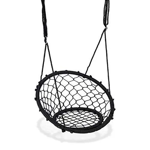 Produktbild: Relaxdays Korbschaukel, Kinder und Erwachsene, Hängeschaukel mit Sitzlehne, 150 kg, Outdoor, Ø75cm, verstellbar, schwarz