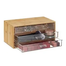 Produktbild: Relaxdays Kosmetik Organizer, 3 Schubladen, Make Up & Schmuckaufbewahrung, HBT 15x30x17,5cm, Bambus Schubladenbox, Natur, PS, 1 Stück