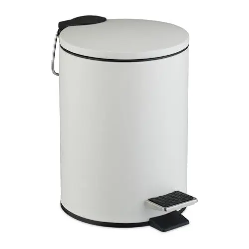 Produktbild: Relaxdays Kosmetikeimer, 3 Liter, Absenkautomatik, entnehmbarer Inneneimer, Metall, Bad Mülleimer mit Deckel, weiß