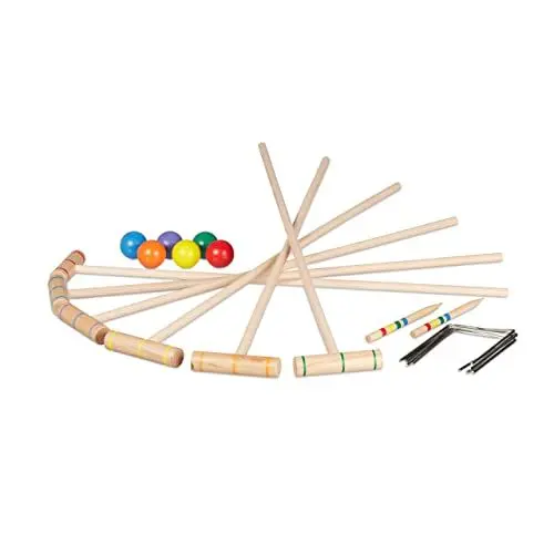 Produktbild: Relaxdays Krocket Spiel, 6 Spieler, Kinder & Erwachsene, Komplettset mit Tasche, Croquet Set Holz, Schläger, Mehrfarbig