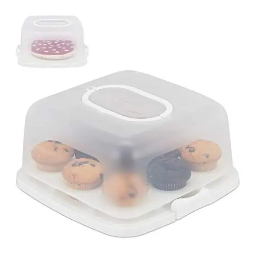 Produktbild: Relaxdays Kuchenbox, eckig, tragbar, Kuchen & Muffins, spülmaschinenfest, Partybutler, 16x34x32,5 cm, weiß/transparent