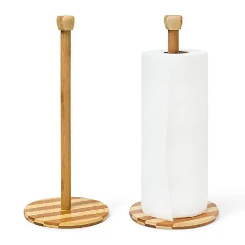 Produktbild: Relaxdays Küchenrollenhalter Bambus HBT 33 x 15 x 15 cm Haushaltsrollenhalter stabiler Ständer für Küchenrolle und Papierrolle auch als kleiner Toilettenpapierständer für Ersatzrollen, natur