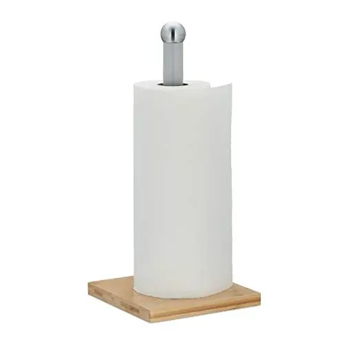 Produktbild: Relaxdays Küchenrollenhalter stehend, Bambus & Metall, Papierrollenhalter für Küche, HxBxT: 35 x 16 x 16 cm, Natur/grau