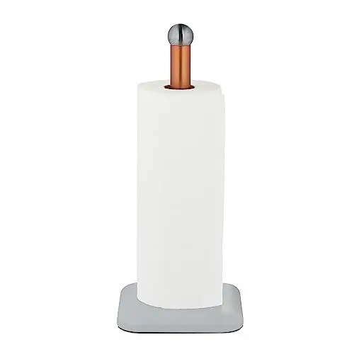 Produktbild: Relaxdays Küchenrollenhalter stehend, Edelstahl, Papierrollenhalter für die Küche, HxBxT: 36 x 15 x 15 cm, weiß/Kupfer