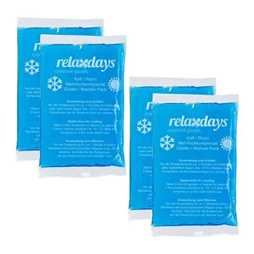 Produktbild: Relaxdays Kühlpads, 4er Set, Kalt-Warm-Kompressen, 9 x 15 cm, Erste Hilfe, wiederverwendbare Gelkühlkompressen, blau