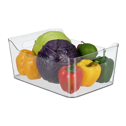 Produktbild: Relaxdays Kühlschrank Organizer, Lebensmittel Aufbewahrung, HBT 14,5 x 35 x 24 cm, Kühlschrankbox mit Griff, transparent