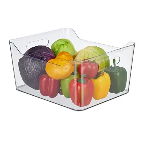 Produktbild: Relaxdays Kühlschrank Organizer, Lebensmittel Aufbewahrung, HBT 18 x 37 x 29,5 cm, Kühlschrankbox mit Griff, transparent