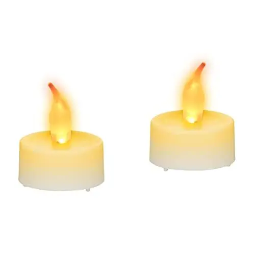 Produktbild: Relaxdays LED-Teelicht 2er Set, stimmungsvolle Partylichter, LED-Flackerlichter mit gelber Flamme, mit Batterien, weiß