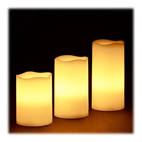 Produktbild: Relaxdays LED Kerzen Echtwachs 3er Set, elektrische Kerzen flackernd, hell, Batteriebetrieben, Ø 7 cm, 3 Größen, creme