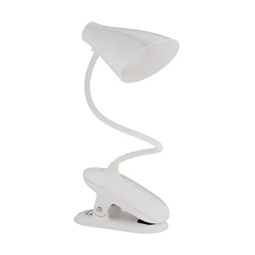 Produktbild: Relaxdays LED Klemmlampe, klemmbare Schreibtischlampe mit Touch, 3 Lichtfarben, flexibel, aufladbare Klemmleuchte, weiß, 1 Stück