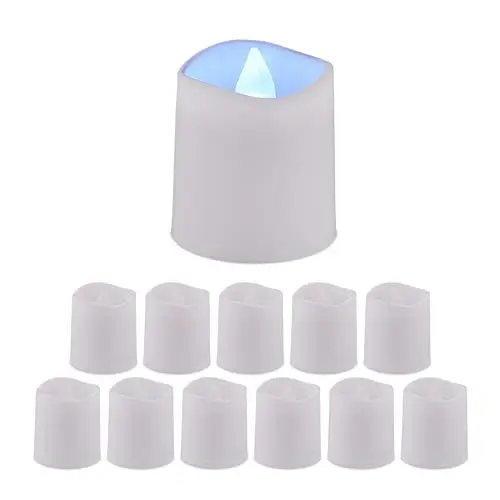 Produktbild: Relaxdays LED Teelichter 12er Set, LED Kerzen kaltweißes Licht, HxD: 4,5x4 cm, elektrisch, flammenlose Teelichter, weiß
