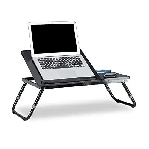 Produktbild: Relaxdays Laptoptisch, Lapschreibtisch, Betttisch, Betttablett, Notebooktisch, Beistelltisch, Laptop WTH 75 cm x 35 cm x 40 cm, Holz, schwarz, mit Leseklappe, höhenverstellbar, zusammenklappbar