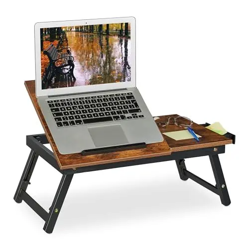 Produktbild: Relaxdays Laptoptisch für Bett & Couch, klappbarer Betttisch, Bambus, höhenverstellbar, Betttablett, Dunkelbraun/schwarz, 1 Stück