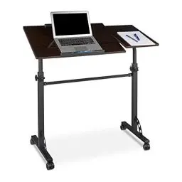 Produktbild: Relaxdays Laptoptisch groß XXL höhenverstellbar, HxBxT: 110 x 100 x 50 cm, Holz, Mobiles Rednerpult, Bremsbare Rollen, Notebook, Beamer, Laptops, 2 Ablagen, Ebenholz schwarz