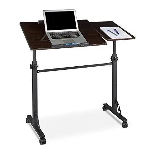 Produktbild: Relaxdays Laptoptisch groß XXL höhenverstellbar, HxBxT: 110 x 100 x 50 cm, Holz, Mobiles Rednerpult, Bremsbare Rollen, Notebook, Beamer, Laptops, 2 Ablagen, Ebenholz schwarz