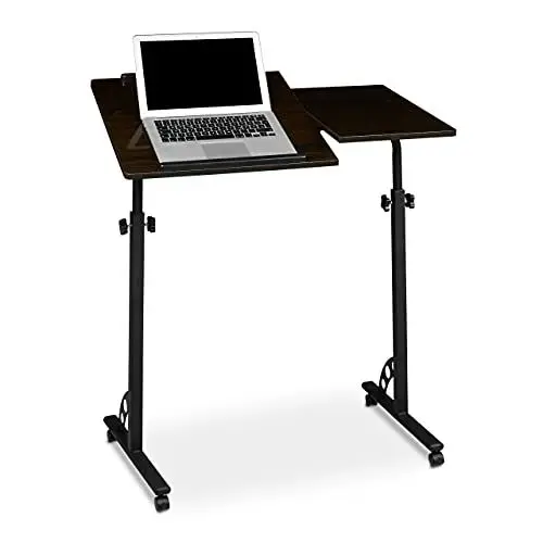 Produktbild: Relaxdays Laptoptisch groß höhenverstellbar H x B x T: 110 x 80 x 50 cm Mobiles Rednerpult mit Rollen zum Bremsen für Notebook mit Ablage für Beamer, große Laptops, Mäuse etc, Ebenholz (schwarz)