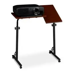 Produktbild: Relaxdays Laptoptisch groß höhenverstellbar H x B x T: 110 x 80 x 50 cm Mobiles Rednerpult mit Rollen zum Bremsen für Notebook mit Ablage für Beamer, große Laptops, Mäuse etc, Mahagoni (braun)