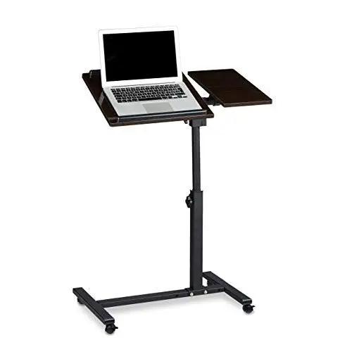 Produktbild: Relaxdays Laptoptisch höhenverstellbar HBT 95 x 60 x 40 cm Notebook Ständer auch für Linkshänder Sofatisch Beistelltisch mit Rollen und Ablage für Maus mit 2 Stopp-Leisten, Ebenholz, schwarz