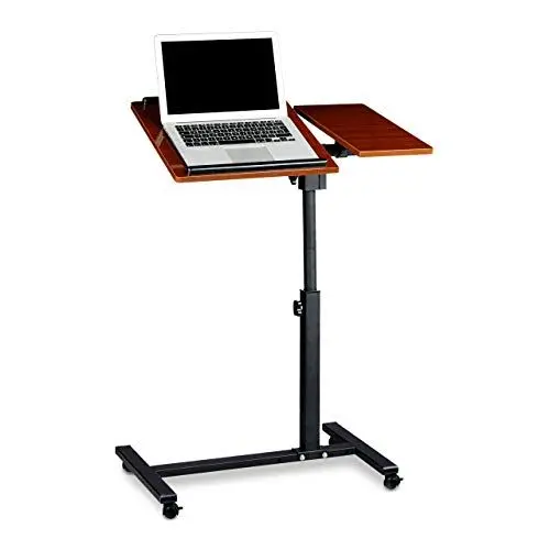 Produktbild: Relaxdays Laptoptisch höhenverstellbar HBT 95 x 60 x 40 cm Notebook Ständer auch für Linkshänder Sofatisch Beistelltisch mit bremsbaren Rollen mit Ablage für Maus mit 2 Stopp-Leisten, Mahagoni, rot