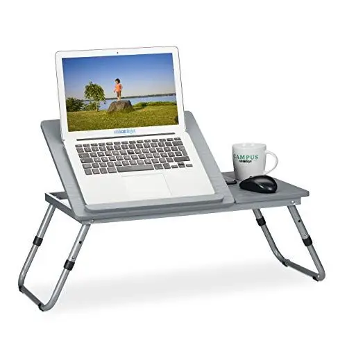 Produktbild: Relaxdays Laptoptisch höhenverstellbar, klappbar, neigbare Arbeitsfläche, Betttisch für Laptop, MDF, 44x73x34,5 cm, grau, 1 Stück