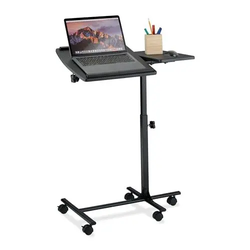 Produktbild: Relaxdays Laptoptisch, höhenverstellbar, mit Rollen, neigbare Tischplatte, PC Tisch, HxBxT: 65–85 x 61 x 40 cm, schwarz