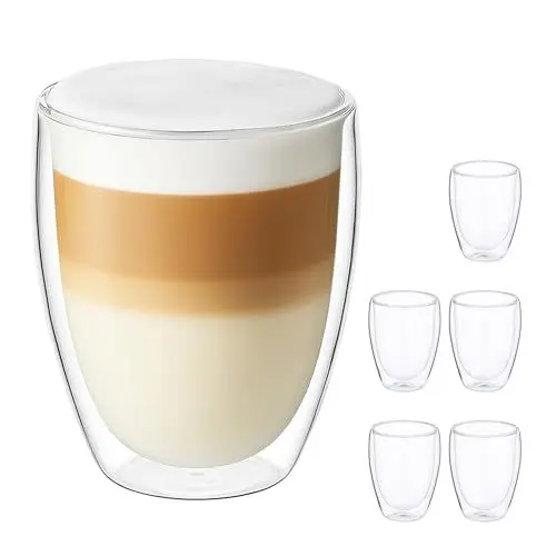 Produktbild: Relaxdays Latte Macchiato Gläser, 6er Set, doppelwandiges Glas, 350 ml, spülmaschinenfest, Kaffeegläser, transparent