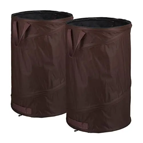 Produktbild: Relaxdays Laubsack selbstaufstellend, 2er Set, 120 L, Pop Up Gartensack mit 3 Griffen, UV-beständig, wasserdicht, braun, 72 x 45 x 45 cm