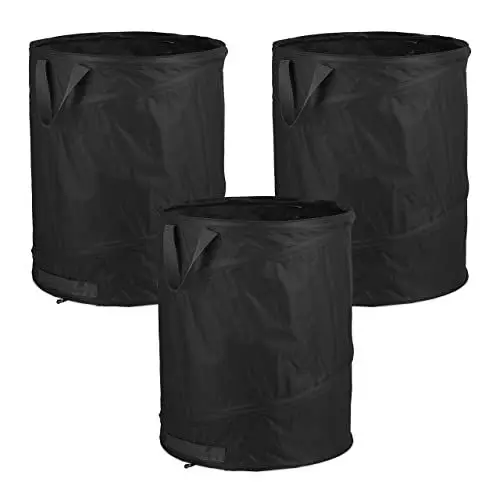Produktbild: Relaxdays Laubsack, selbstaufstellend, 3er Set, 85 L, Pop Up Gartensack, 3 Griffe, UV-beständig, wasserdicht, schwarz, 47 x 46 cm