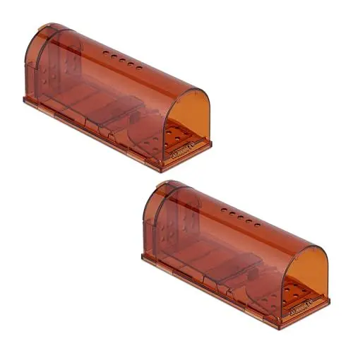 Produktbild: Relaxdays Lebendfalle für Mäuse 2er Set, tierfreundliche Nagetierfalle, HBT: 6,5x17x6 cm, Mäusefalle, Kunststoff, orange
