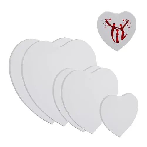 Produktbild: Relaxdays Leinwand, herzförmige Malleinwand, 6er Set, 3 versch. Größen, zum Bemalen, für Aquarell- & Acrylmalerei, weiß