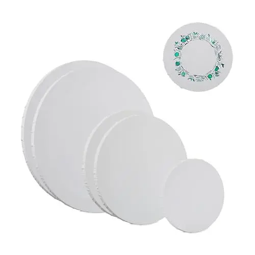 Produktbild: Relaxdays Leinwand, runde Malleinwand, 6er Set, 3 Verschiedene Größen, zum Bemalen, für Aquarell- & Acrylmalerei, weiß