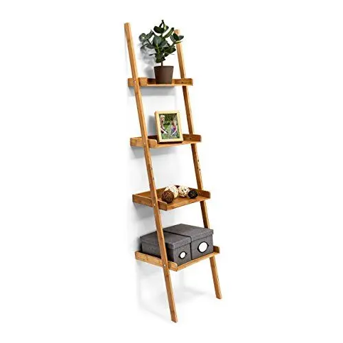 Produktbild: Relaxdays Leiterregal Bambus HxBxT 176 x 44 x 37 cm 4-stufiges Standregal mit Ablagen als dekoratives Regal für das Arbeitszimmer und Wohnzimmer als Wandlehnregal und Holzregal mit 4 Fächern, natur