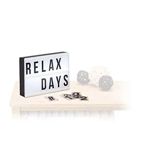 Produktbild: Relaxdays Light Box, Leuchtbox mit 60 Zeichen, Buchstaben, Zahlen, LED Leuchtschild, HBT: 15 x 21 x 4 cm, weiß/schwarz
