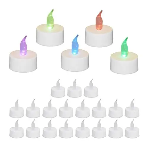 Produktbild: Relaxdays LED Teelichter mit Farbwechsel, 24er Set LED-Kerzen, elektrisch, flammenlose Kerzen, H x D: 4,5 x 3,5 cm, weiß