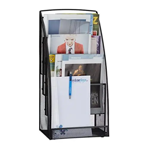Produktbild: Relaxdays Magazinständer Metall, groß, 4 Fächer, Zeitungsständer, modern, Büro, Wartebereich, HBT 60x30x22 cm, schwarz Magazinhalter Metallgeflecht, 22 x 30 x 60 cm