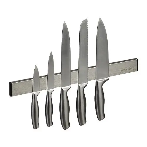 Produktbild: Relaxdays Magnetleiste Edelstahl, selbstklebend, 40 cm lang, Wand Magnetschiene für Messer & Werkzeug, Silber/schwarz