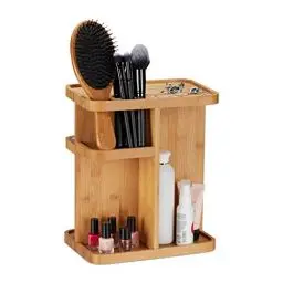 Produktbild: Relaxdays Make Up Organizer Bambus, drehbarer Kosmetik Organizer für Badezimmer & Schminktisch, HBT 31x25,5x18 cm, natur, 18 x 25,5 x 31 cm
