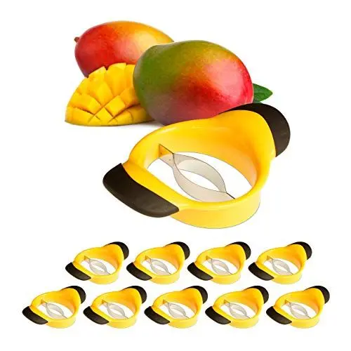 Produktbild: Relaxdays Mangoschneider, Mango teilen & entkernen, rutschfester Griff, Edelstahl-Klinge, Mango Slicer, schwarz-gelb, 1 Stück