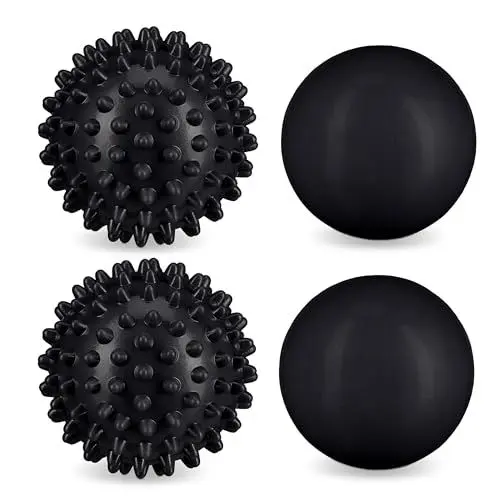 Produktbild: Relaxdays Massageball 4er Set, Igelball & glatter Lacrosse-Ball, Ø 6,5 & 6 cm, Selbstmassage, Faszienball hart, schwarz