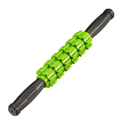 Produktbild: Relaxdays Massageroller mit Griff, Triggerpunkt Selbstmassage, Muskel Faszienroller Nacken, Rücken, Beine, schwarz-grün, 1 Stück