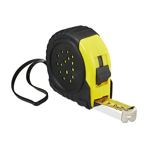 Produktbild: Relaxdays Maßband 10m, Profi Bandmaß zum Ausziehen, cm & inch, Rollmeter aus Metall, Gürtelclip & Stopper, schwarz/gelb
