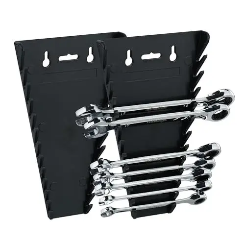 Produktbild: Relaxdays Maulschlüssel Halter 2er Set, magnetisch, 12 Steckplätze, Schraubenschlüssel Halterung 6-24 mm, ABS, schwarz