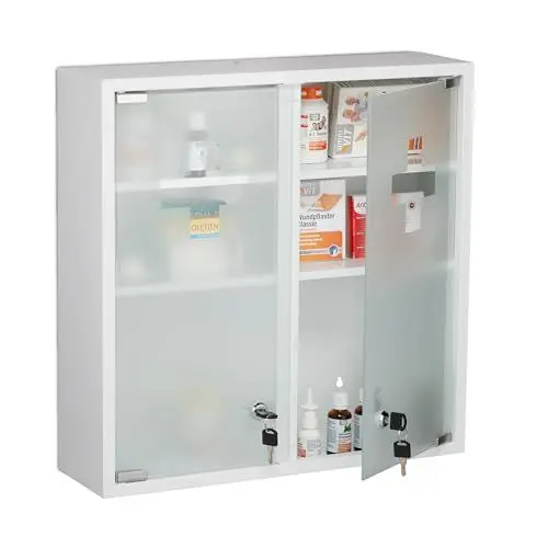 Produktbild: Relaxdays Medizinschrank, 2 türig, abschließbar, 3 Fächer, HBT 53x52,5x15,5 cm, Medikamente, Arzneischrank hängend, weiß